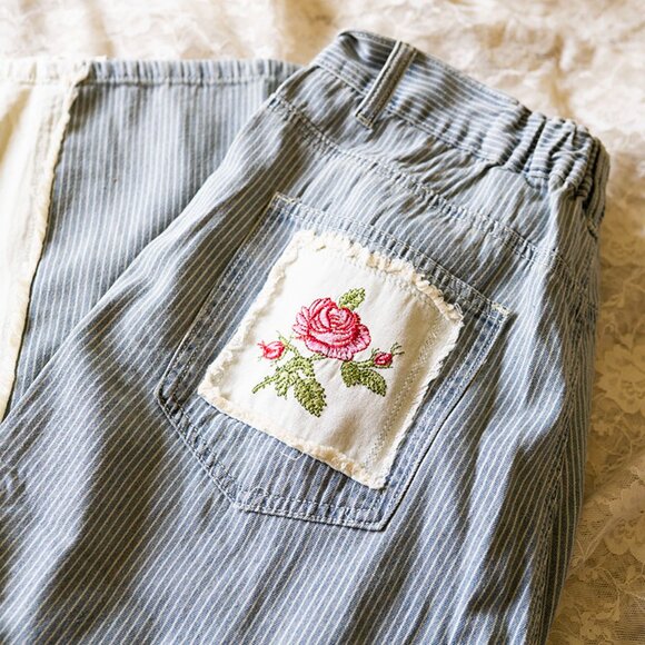 NWT POL Patchwork & Embroidered Relaxed Fit Art Woven Wide Leg Pants Size S - Picture 2 of 7